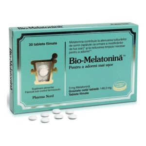 Melatonină 3 mg Bio‑Melatonina susține reglarea ritmului circadian și scurtarea timpului de adormire, utilă în schimbări de fus orar.