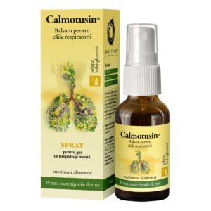 Flacon Calmotusin Spray cu Propolis și Mentă 20 ml Dacia Plant pentru calmarea gâtului și protecție antimicrobiană