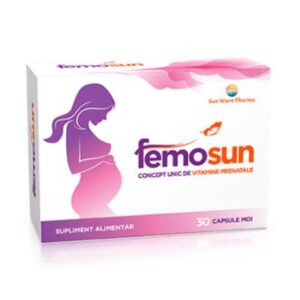 Cutie Femosun 30 capsule Sun Wave Pharma cu acid folic, DHA și vitamine pentru sarcină și dezvoltarea fetală