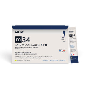 m34 PRO Colagen hidrolizat bovin premium monodoza, dovedit clinic, articulatii, 7.000mg tip I, II si III, aroma capsuni si lime, 15 plicuri, 195 g, Molecules of Youth, natural - Default