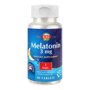 Cutie Melatonin 3 mg 30 tablete KAL Secom cu melatonină pentru reglarea somnului și ritmului circadian