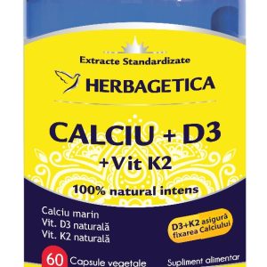Calciu + D3 cu Vitamina K2, 60 capsule, Herbagetica