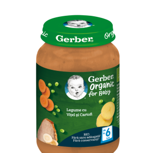Piure Bio din legume cu vitel si cartofi de la 6 luni, 190g, Gerber