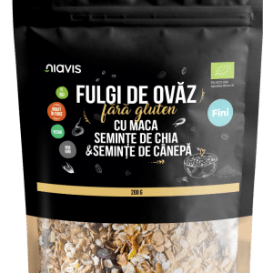 Fulgi de ovaz fini fara gluten cu maca, chia si seminte de canepa Eco, 200g, Niavis