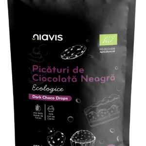 Picaturi de ciocolata neagra ecologice, 125g, Niavis