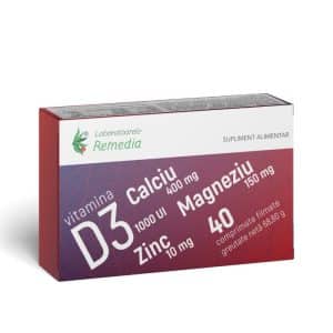 Ca + Mg + Zn + D3, 40 comprimate filmate, Laboratoarele Remedia
