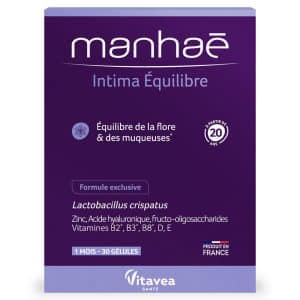 Cutie cu 30 capsule Intima Equilibre Manhae – supliment pentru echilibrul florei intime și confort vaginal.