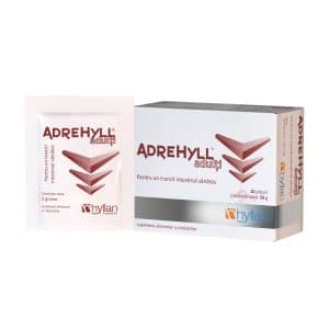 Cutie Adrehyll pentru adulți 10 plicuri Hyllan Pharma cu electroliți, glucoză și zinc pentru rehidratare și refacere rapidă