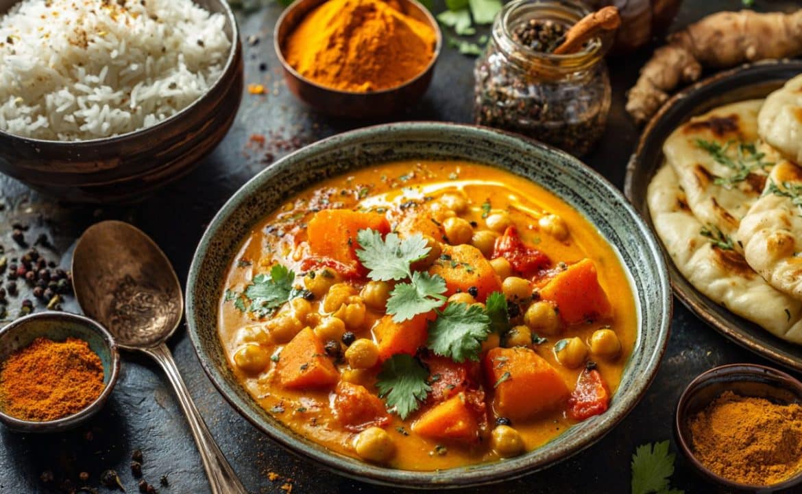 Curry cu Năut și Cartof Dulce, cu Lapte de Cocos
