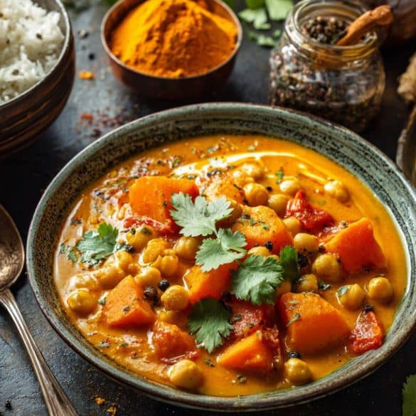 Curry cu Năut și Cartof Dulce, cu Lapte de Cocos