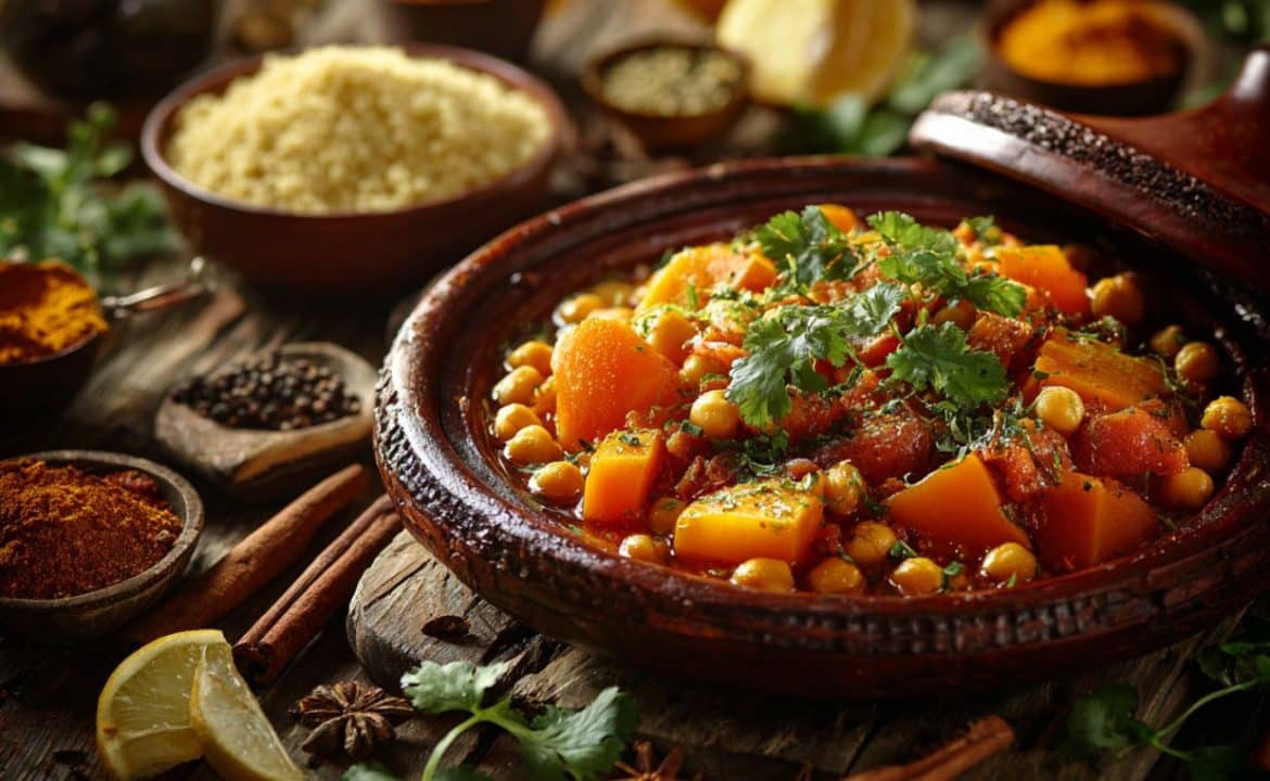 Tajine cu Cartof Dulce, Năut și Stafide Aurii