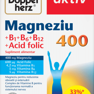Magneziu 400 + B1 + B6 + B12 + Acid Folic, 30 + 10 comprimate, Doppelherz