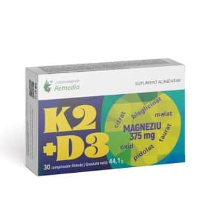 K2 + D3 + Magneziu 375mg, 30 comprimate, Laboratoarele Remedia