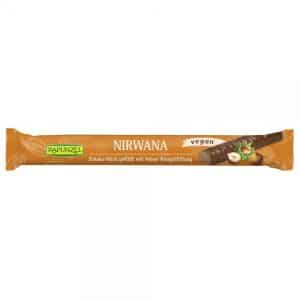 Baton cu ciocolata si crema de alune bio Nirwana, 22g, Rapunzel