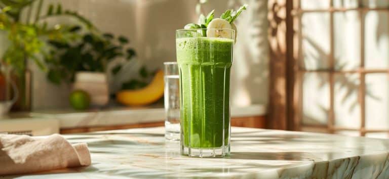 Smoothie verde cu spanac, banană și lapte de soia