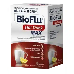 Bioflu Hot Drink Max 1000 mg/200 mg/4 mg granule pentru suspensie orala, 8 plicuri, Biofarm