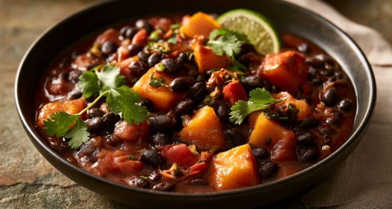 Chili vegetarian cu fasole neagră și dovleac