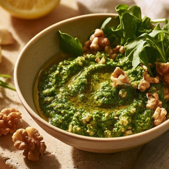 Pesto de rucola cu nuci și ulei de măsline
