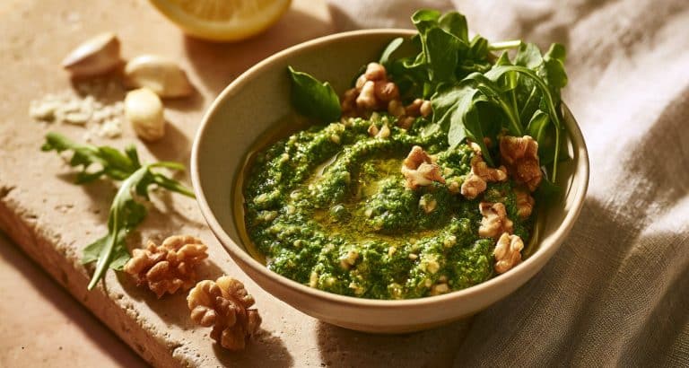 Pesto de rucola cu nuci și ulei de măsline