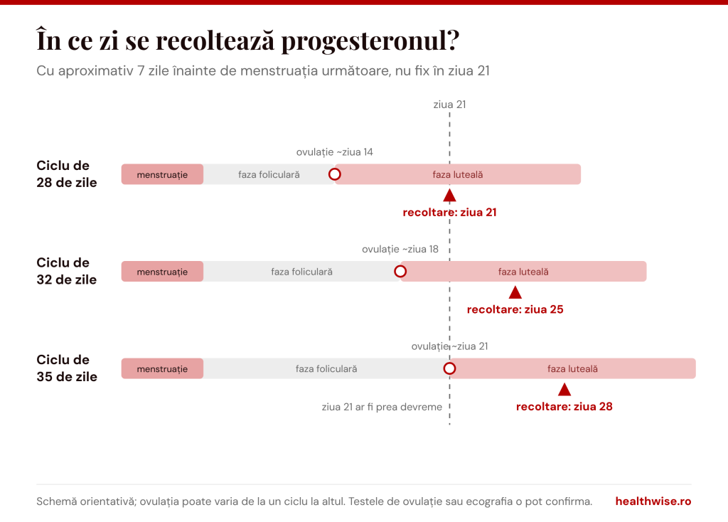 &Icirc;n ce zi se recoltează progesteronul la cicluri de 28, 32 și 35 de zile