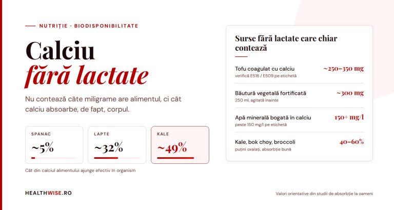Calciu fără lactate: surse vegetale, absorbție și c&acirc;t calciu ajunge efectiv &icirc;n organism
